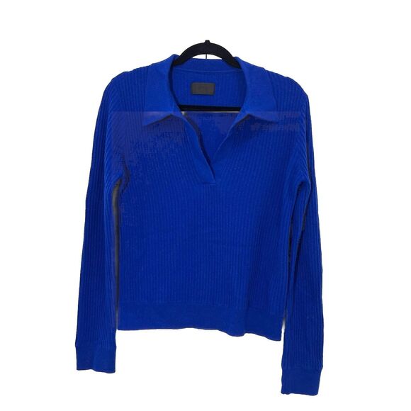 R+A Sweater Women’s XS Cashmere Royal Blue Ribbed Collared Pullover - Picture 1 of 7